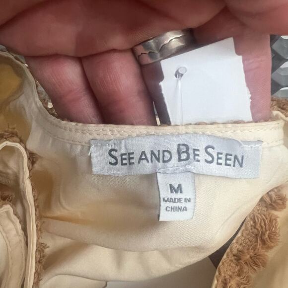 See And Be Seen Boho Eyelet Cotton Tassel Fringe Trim Midi Dress MEDIUM - Picture 5 of 8